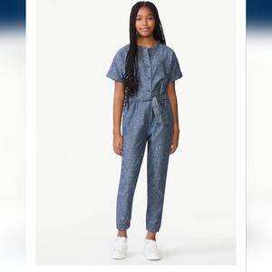 Free Assembly Girls Short Sleeve Belted Jumpsuit